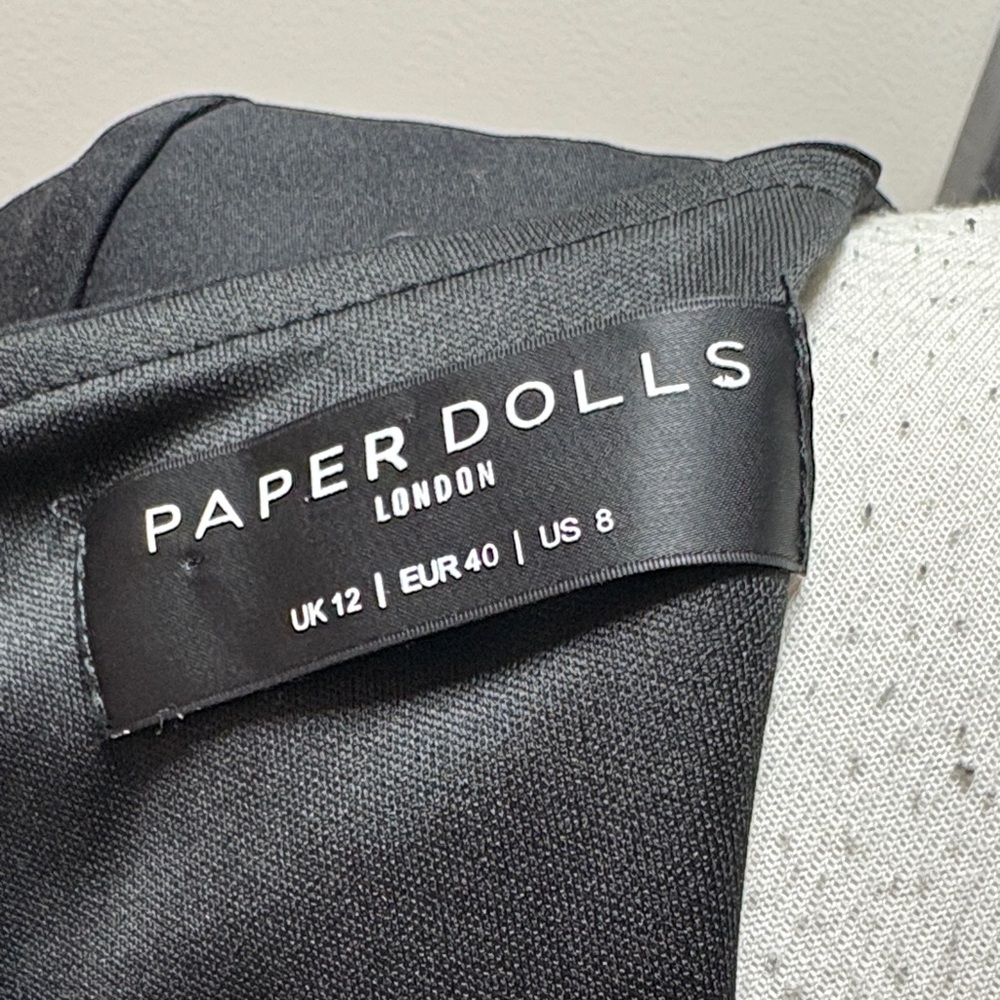 Paper Doll Geometric Mini Dress in Black, Cream, and Tan - Picture 5 of 7